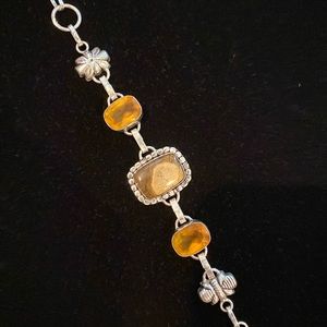 Boho style. Handcrafted genuine stone .925 silver toggle bracelet